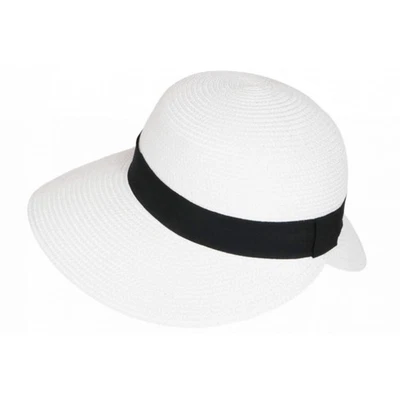 Chapeau Paille Femme Blanc Large Bord Asymétrique Capeline Eté Protection Solei - Photo 1/3