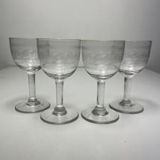 4x Vintage Edwardian Etched Sherry Port Wine Glasses c1910 Small Crystal
