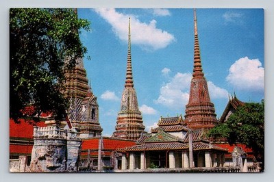 Wat Pho Bangkok Thailand Vintage Linen Postcard Golden Peninsula