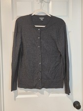 Eddie Bauer Dark Charcoal Button-Front Crewneck Cardigan