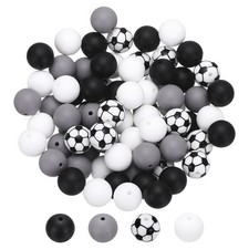 80Pcs 15mm Sports Silicone Beads DIY Beads Light Gray/Black/White/Football