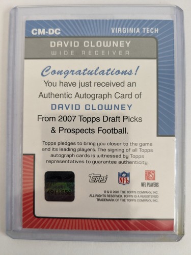 2007 Topps Draft Picks & Prospects DPP Class Marks Auto DAVID CLOWNEY #DC HOKIES - Picture 2 of 2