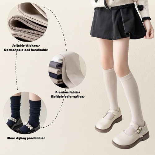 2 Pairs Girls Knee High Socks Long Seamless Dress Socks for School Uniforms - Picture 5 of 5