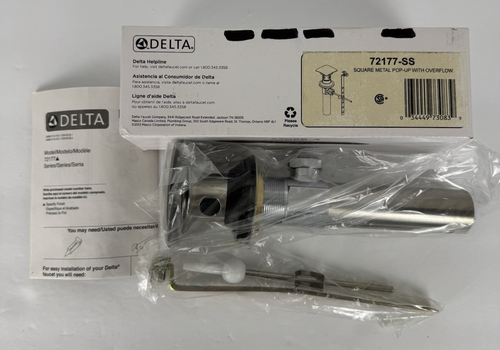 Delta 72177-SS Desbordamiento Pop-Up Cuadrado de Metal - Remodelación de Acero Inoxidable Hágalo Usted Mismo Baño Nuevo en Caja - Imagen 2 de 5
