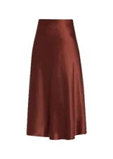 NWT Vince Satin Bias Slip Midi in Brown A-line Skirt L $325