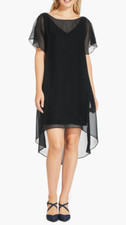 Adrianna Papell Black Chiffon Overlay Cocktail Dress L2621 Womens Size L