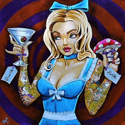 Lowbrow Art Eat Me Drink Me Canvas Giclee Mike Bell 5 Sizes Alice Wonderland
