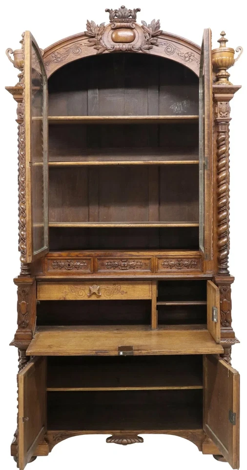 Secretaria Antigua, Librería, Fino Estilo Francés Enrique II, Roble Tallado, ¡años 1800! Foto 3 de 4