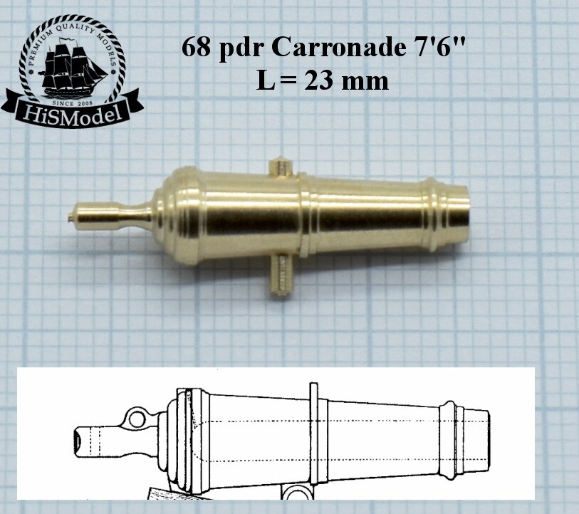 Brass gun barrel 1:100 - 68pnd Carronade