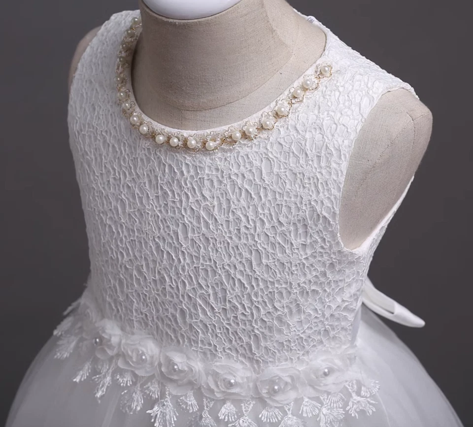 Girls Princess Tulle Lace Dress 3-9Y Flower Girl Birthday Party Gown Girls Dress - Image 4 of 4