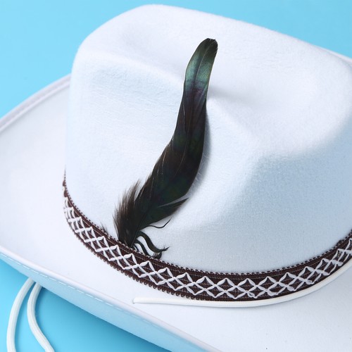 Unisex Feather Decorated Caps Soft Cowboy Hat Lace Felt Cap With Drawstring - Picture 30 of 35