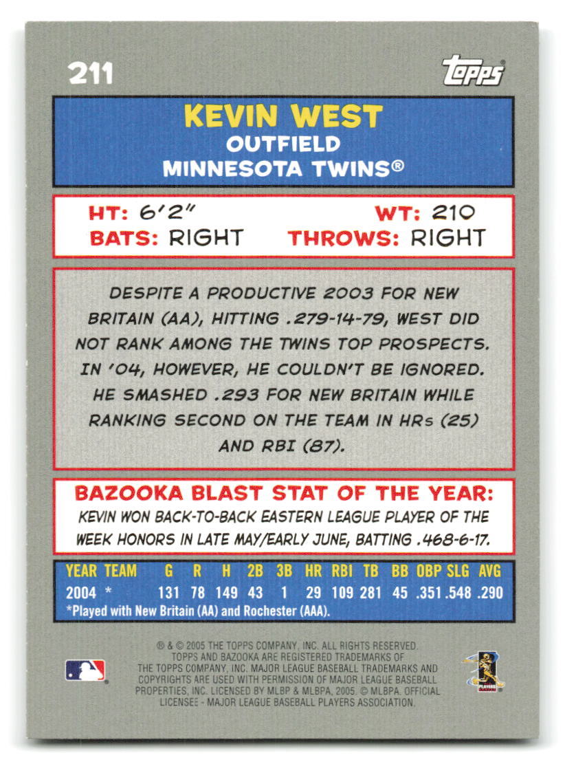 Kevin West 2005 Bazooka BASEBALL #211 Minnesota Twins | eBay