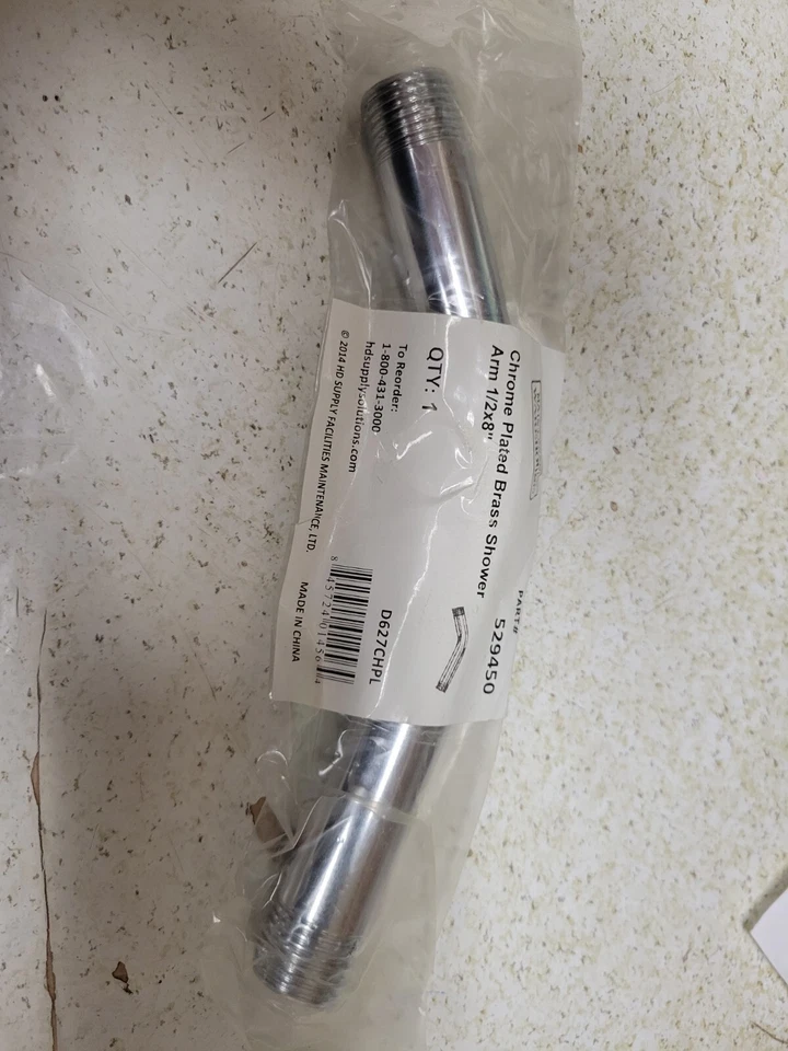 MAINTENANCE WAREHOUSE Chrome Plated Brass Shower Arm 1/2 X 8" 529450, HD Supply parts (NEW)