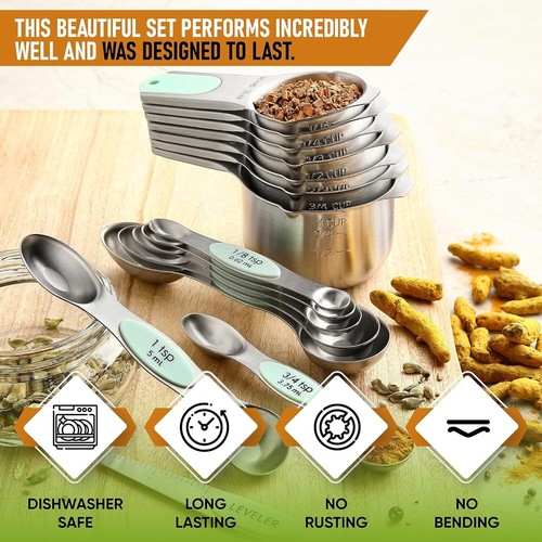Stainless Steel Magnetic Measuring Cups and Spoons - Chef's Essential Set of 15 - Picture 26 of 27