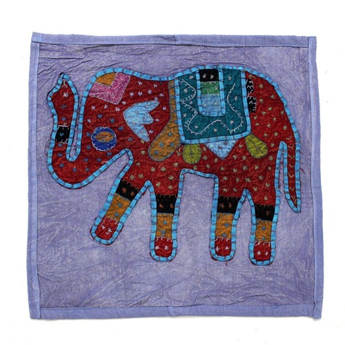 Housse de coussin en coton patchwork brodé marron rose éléphant Xp