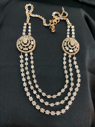 Stunning 5.22 Cts Round Baguette Real Diamonds 3-Strand Tennis Necklace 14K Gold - Picture 6 of 12