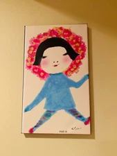 A girl with flower headband Original print on canvas limited edition 20x12"