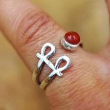 UNIQUE Handmade Adjustable Silver Ring Band "Ancient Egyptian Ankh Cross Key"