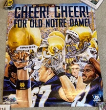 Vintage Cheer Cheer for Old Notre Dame Fighting Irish Football Poster 26x22