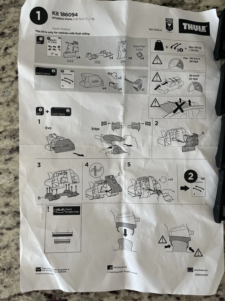 Kit de ajuste de riel empotrado Thule Evo 186094 para Hyundai Kona Foto 2 de 4