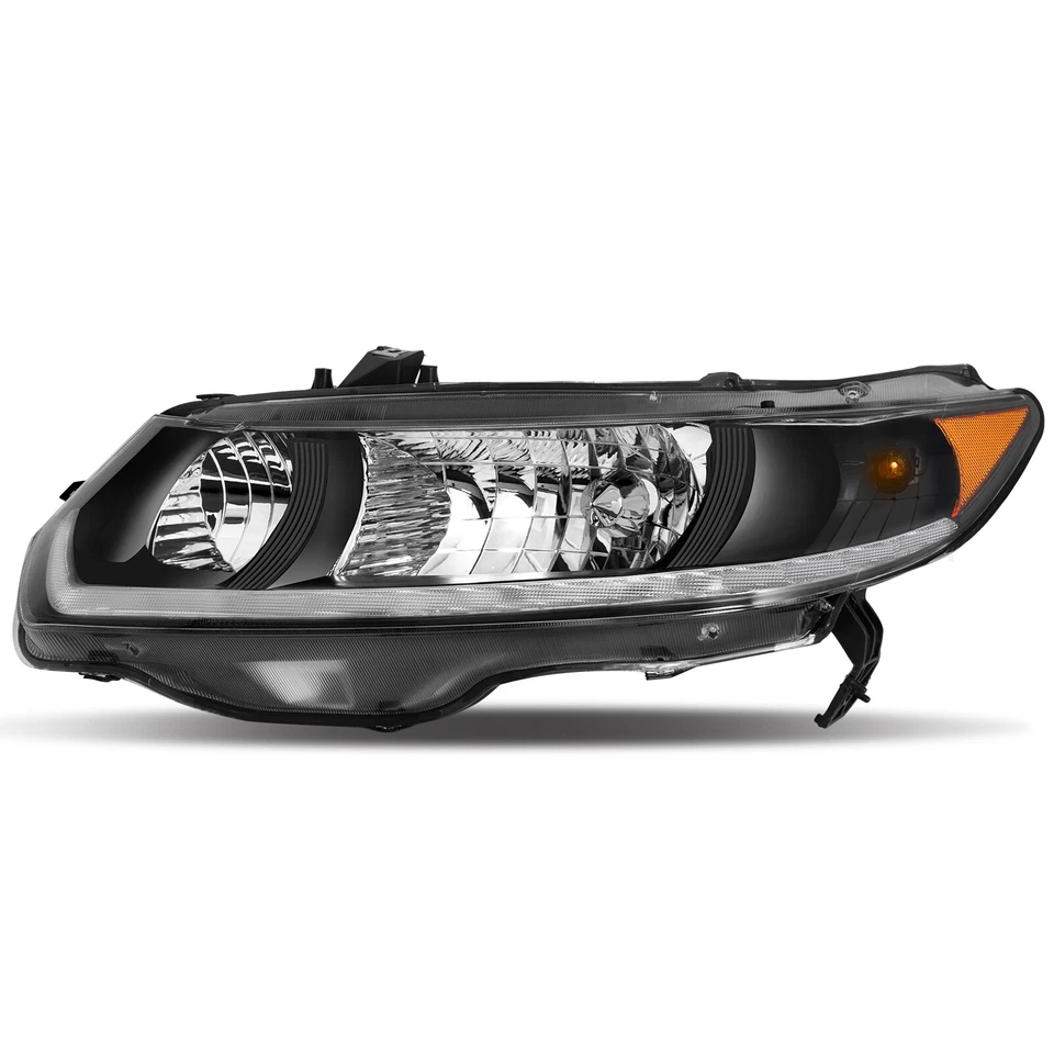 LED DRL Sequential Headlights Black For 2006-2011 Honda Civic Coupe 2-Door LH+RH Foto 3 de 4