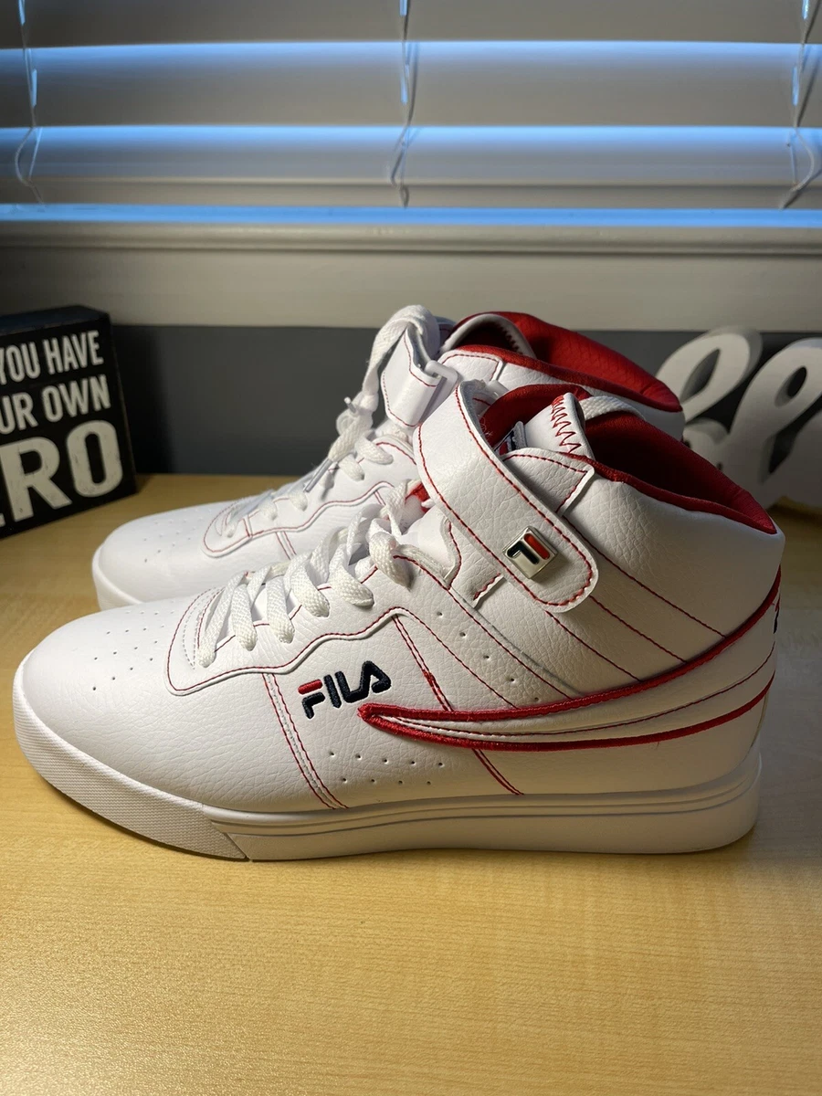 MEN S FILA VULC 13 TOP STITCH WHITE RED BLUE CLASSIC B BALL HIGH