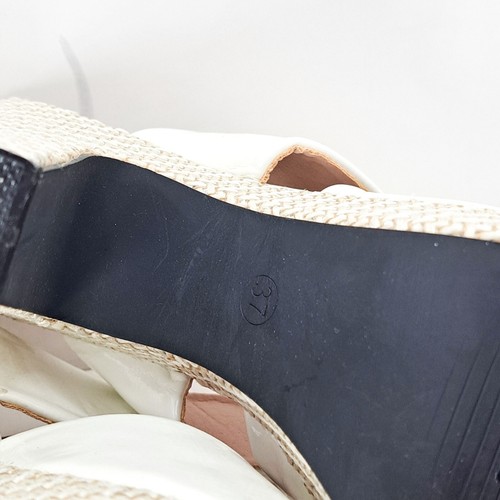 Wedges Platform Shoes Womens 6.5 Mules Open Toe Gold Buckle White Heels Slides - Picture 7 of 9