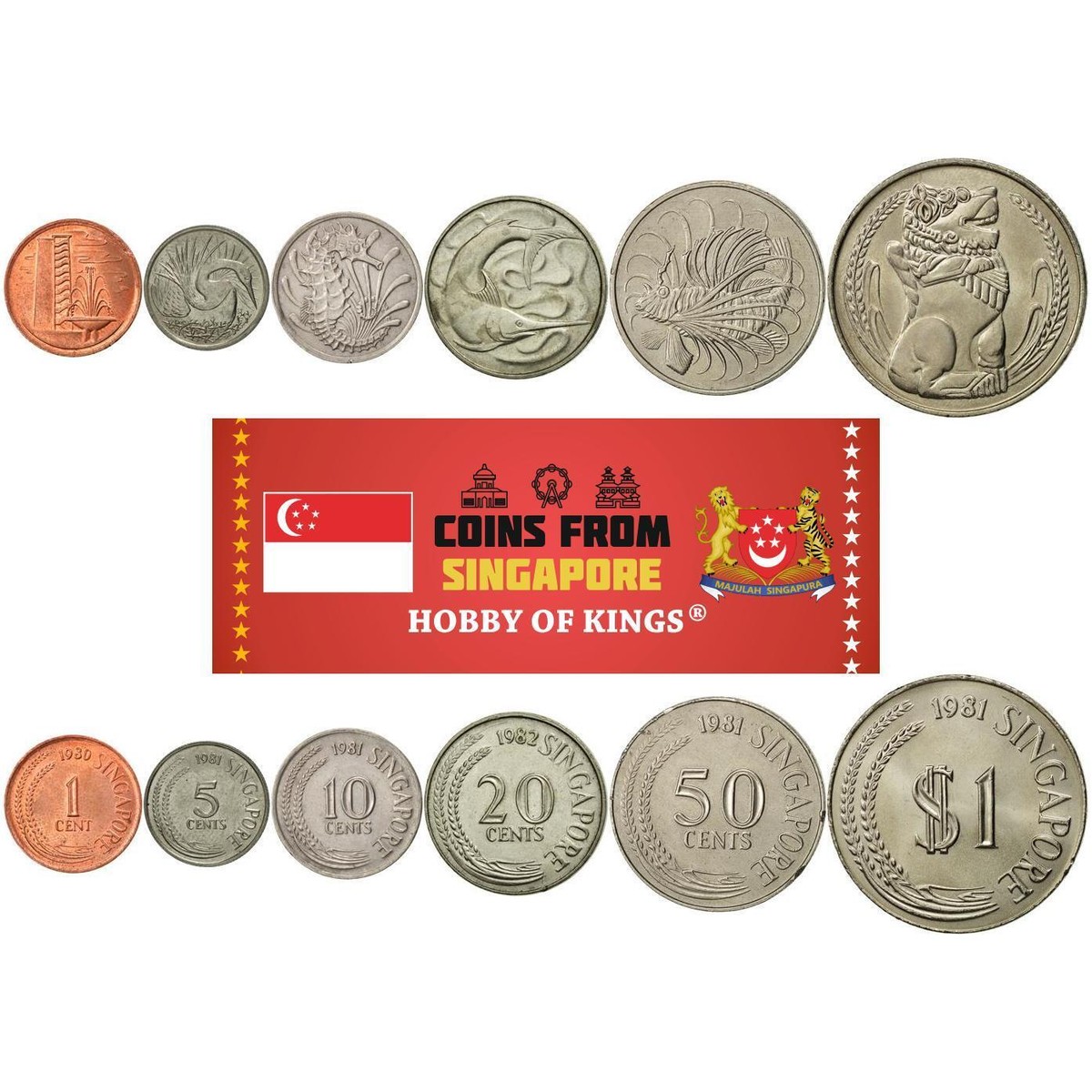 Singapore | 6 Coin Set | 1 5 10 20 50 Cents 1 Dollar Singapore | 6 Coin Set | 1 5 10 20 50 Cents 1 Dollar