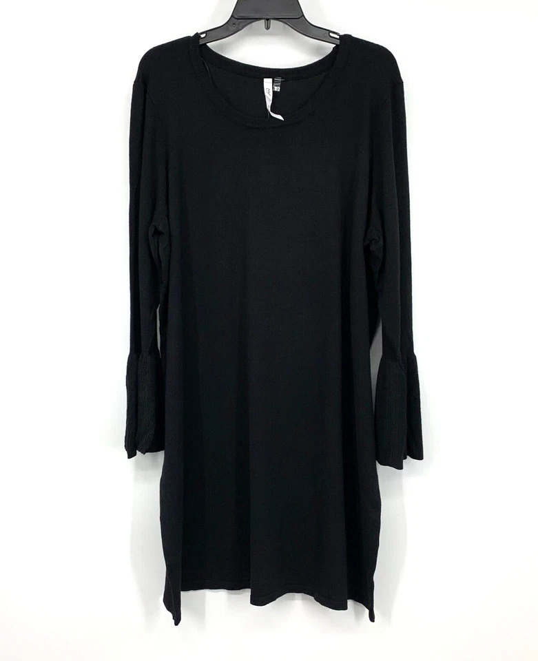 Vestido Suéter Colección NY Para Mujer Talla Grande 2X Negro Manga Campana Tejido Nuevo Con Etiquetas Foto 2 de 4
