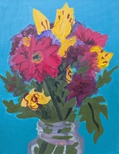 "CMYK Flowers" By Vee CR Chorabik Canadian Artist Acrylic Painting 11x14 Inches
