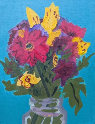 ''CMYK Flowers'' By Vee CR Chorabik Canadian Artist Acrylic Painting 11x14 Inches