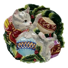 Vintage Fitz and Floyd Kristmas Kitty Collector Canape Plate Dish Dessert 9"
