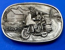 Biker Couple Riding On Motorcycle Vintage 1984 Bergamot Belt Buckle L-49