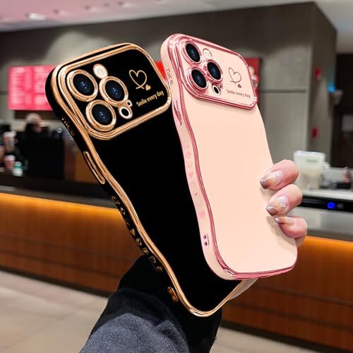 for Case for Women Girls, Cute Wave Frame Curly Shape iPhone 15 Pro Max Black - Picture 7 of 7