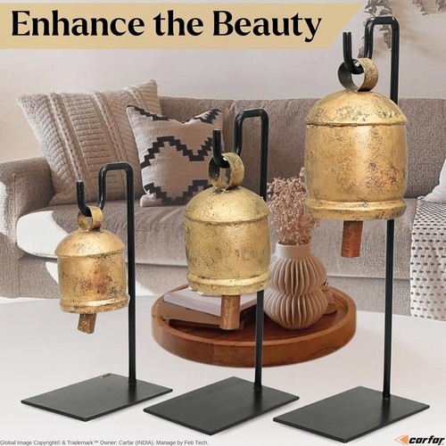 Shabby Chic Set of 3 Harmony Bells on Metal Stand Handmade Metal Christmas Decor - Picture 3 of 5
