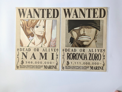 ONE PIECE WANTED POSTER NAMI & RORONOA ZORO NEWS OFFICIAL MUGIWARA