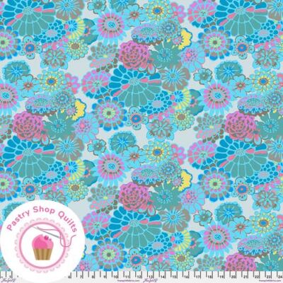 KAFFE FASSETT Free Spirit ASIAN CIRCLES GP89 Turquoise Floral Quilt Fabric