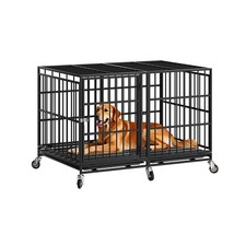Snuowu 48 Inch Heavy Duty Dog Crate with Wheels  Indestructible Escape-Pro