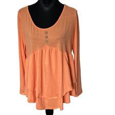 Women's Orange Peplum T-shirt with Button Detail Size L Cute for Halloween