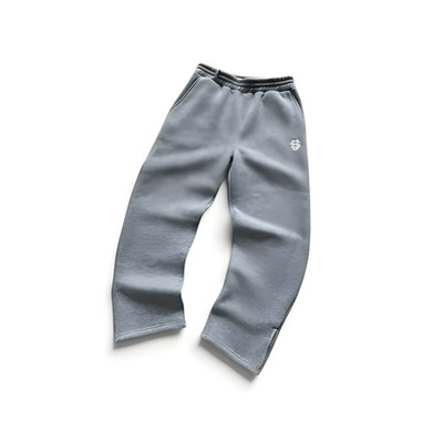 Y2K Grey Baggy Track Pants Men M Zipper Embroidery Straight Leg Streetwear Sweat