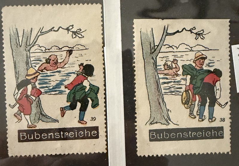 Vintage Max und Moritz Bubenstreiche Wilhelm Busch Comic Poster Stamps Pair
