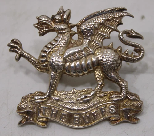 Rare WW2 Hallmarked Silver Cap Badge "The Buffs" Firmin & Sons, Birmingham, 1943
