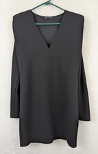 Zara sz S Mini Shift Dress black v-neck long sleeves 0913