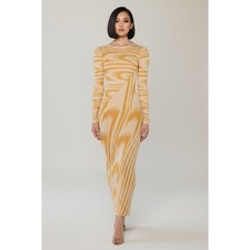 Lightweight Knit Rayon Long Sleeve Maxi Dress In Mustard Modest M