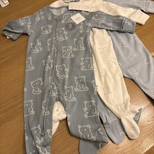 Next Baby Boys Teddy Zip Up Sleepsuits Babygrows 3-6 Months Pack Of 3 New