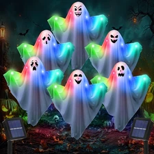 6 Pcs Solar Ghost Lights Halloween Decorations Outdoor, LED Color Light Spook...