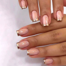 24Pcs Short Square Press On Nails Pink French Tip Red Heart Glossy Fake Nails