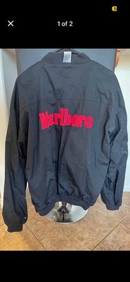 Marlboro Men's Vintage Reversible Bomber Jacket Black/Red with Pockets Size XL