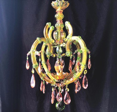 Colorful Crystal Chandelier, Fully Restored, Large at 24 l. X 13.5 w.