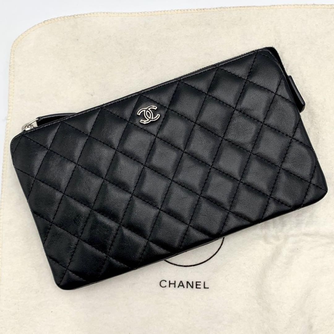 Excellent Condition CHANEL Coco Mark Matelass Clutch Bag Second Bag Wallet Card